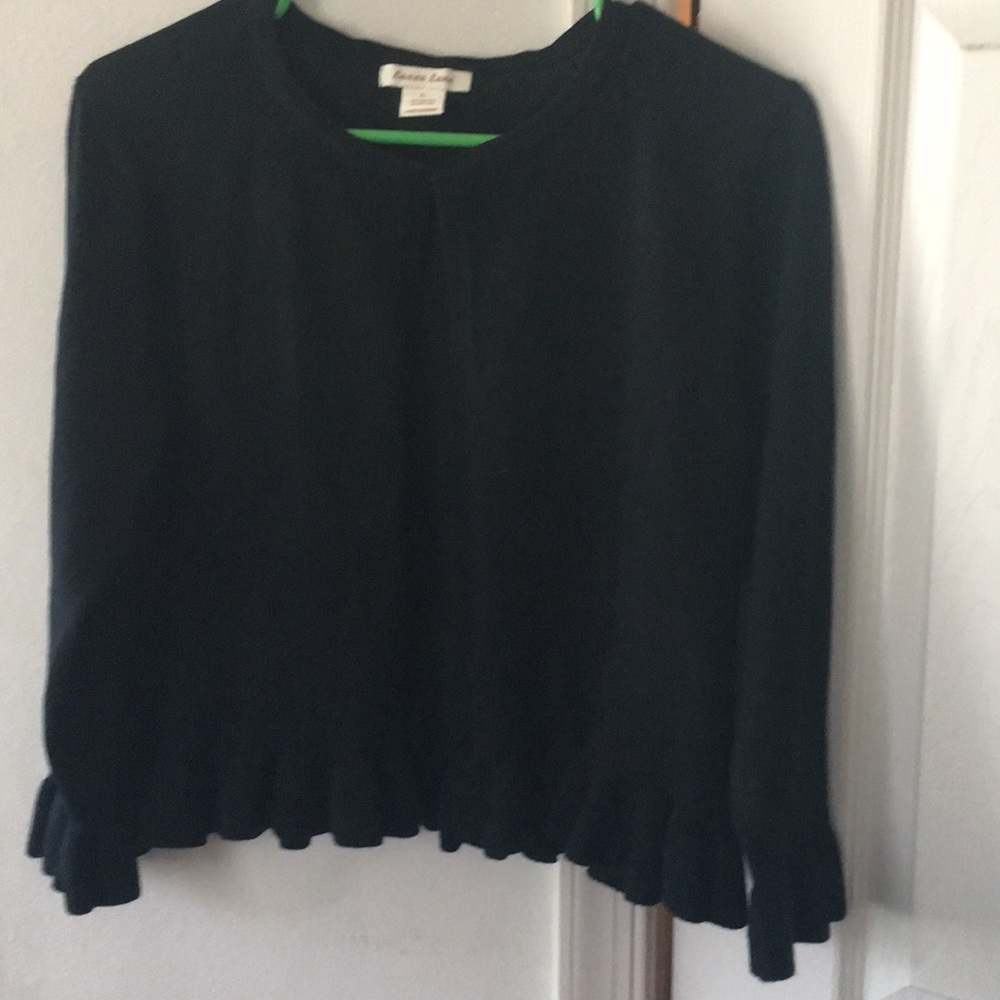 SHRUG SWEATER BLACK LARGE L RAYON ELEGANT 3/4 SLEV